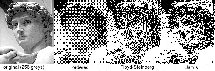 As you can see in the right three images, you can represent any image with border and shape with pure black and white. DemonDeLuxe (Dominique Toussaint), CC BY-SA 3.0, via Wikimedia Commons.