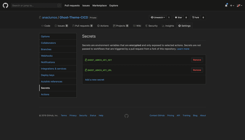GitHub Repository Secrets Panel Image