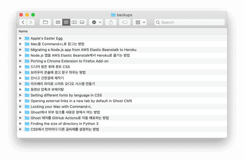 The backed-up posts. The folder names are set to the post titles.