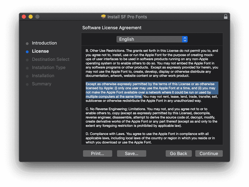 SF Pro Font Use License