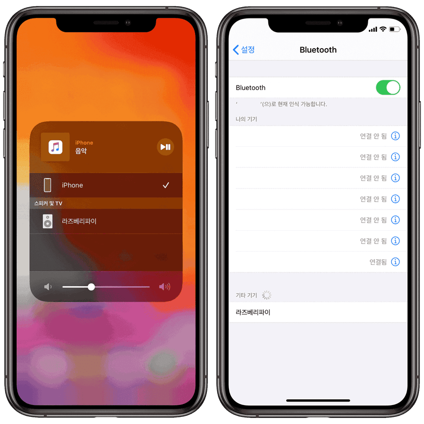 AirPlay와 블루투스 모두 사용할 수 있다.