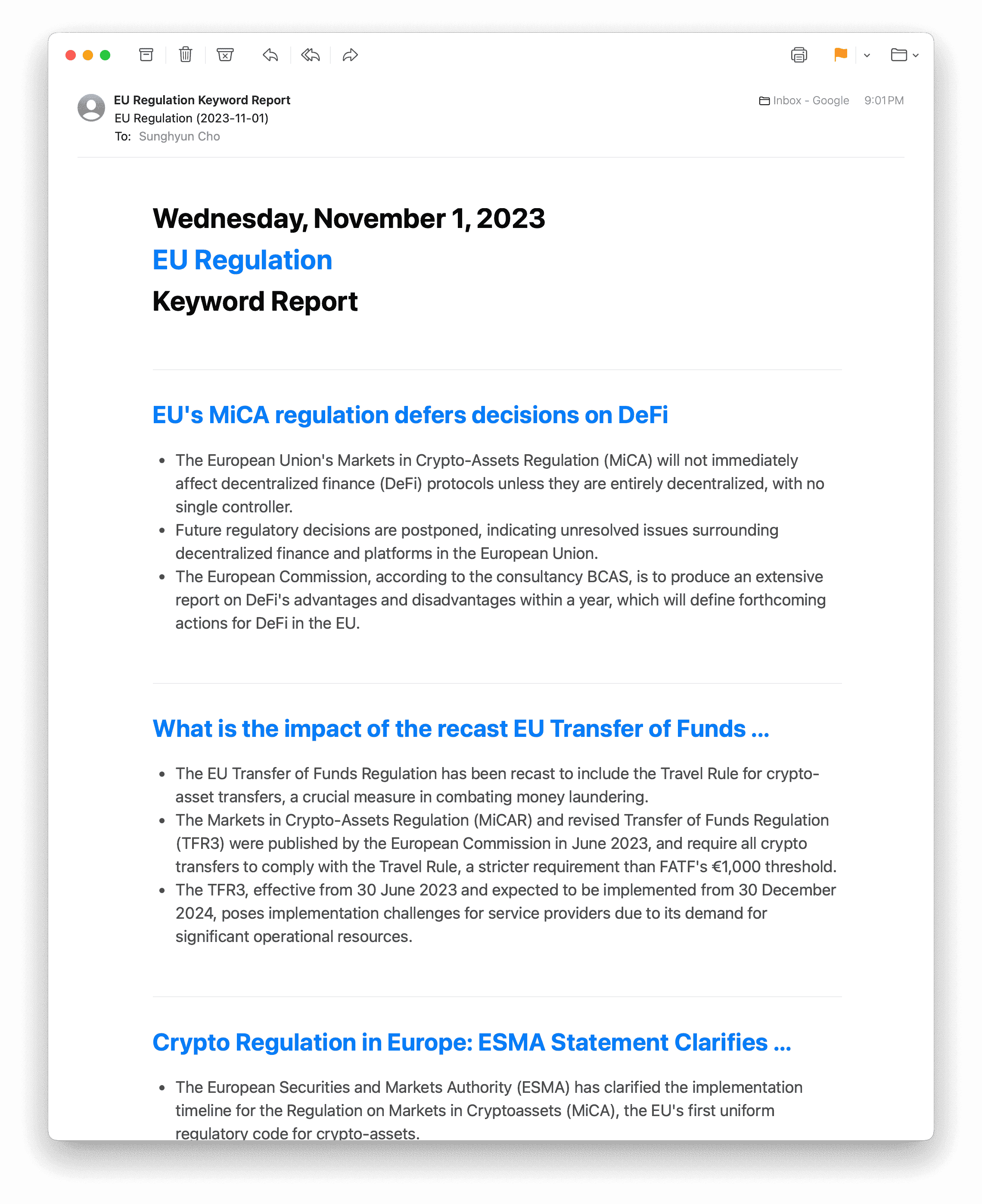 Subscribed to EU Regulation, language set to English