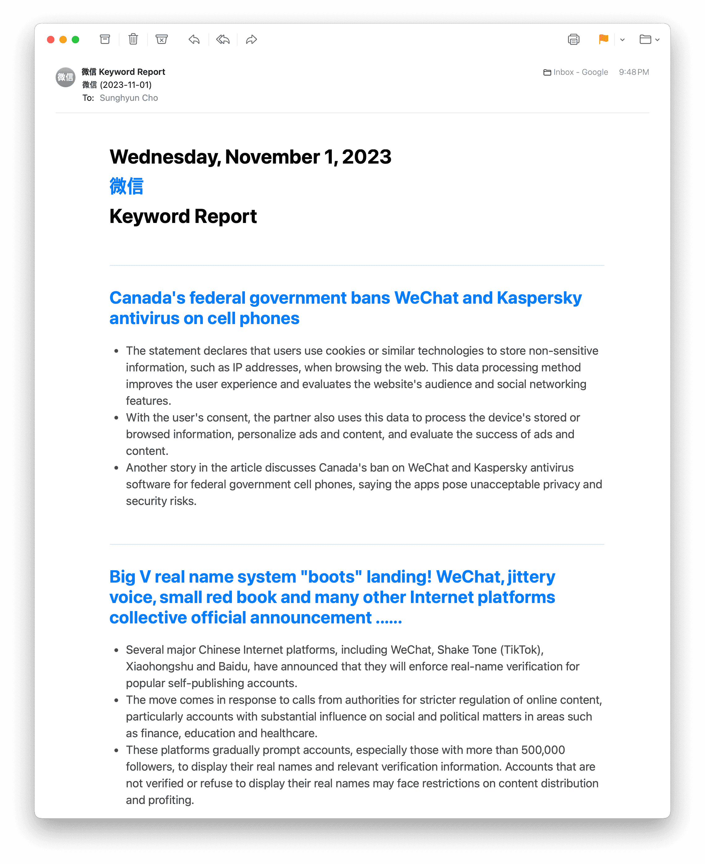 Subscribed to ๅพฎไฟก (WeChat), language set to English