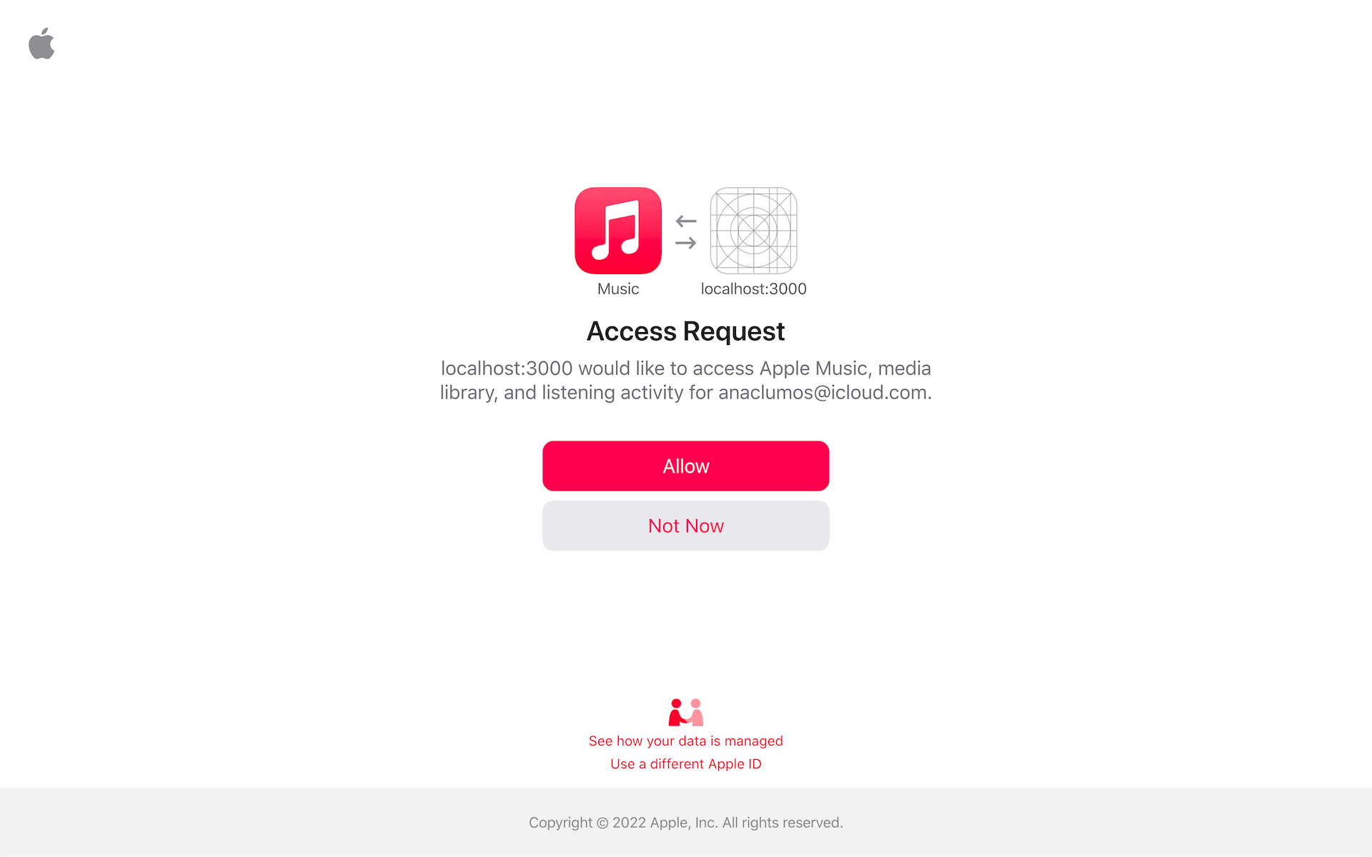 It will show the Apple Music access grant page like this.