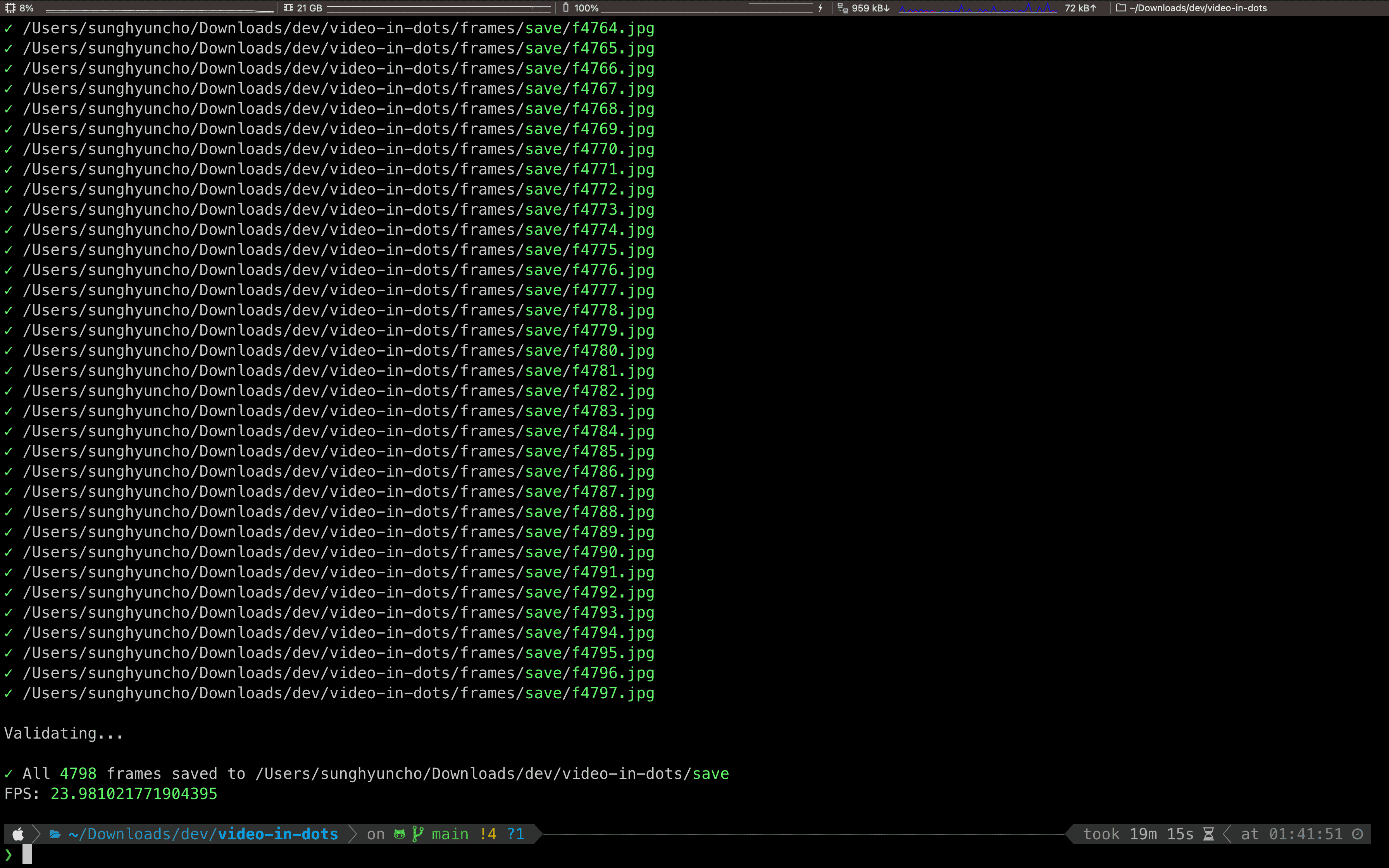 An example screenshot. I didn&#39;t use GPU acceleration, so it took about 19 minutes. I could&#39;ve optimized this, but this function runs only once for any video, so I didn&#39;t bother.