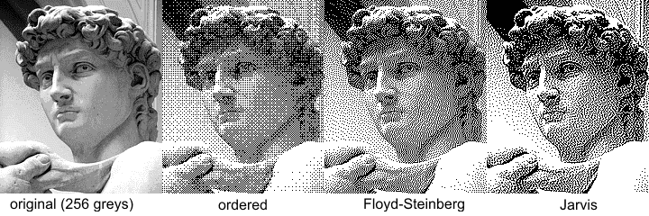 As you can see in the right three images, you can represent any image with border and shape with pure black and white. DemonDeLuxe (Dominique Toussaint), CC BY-SA 3.0, via Wikimedia Commons.