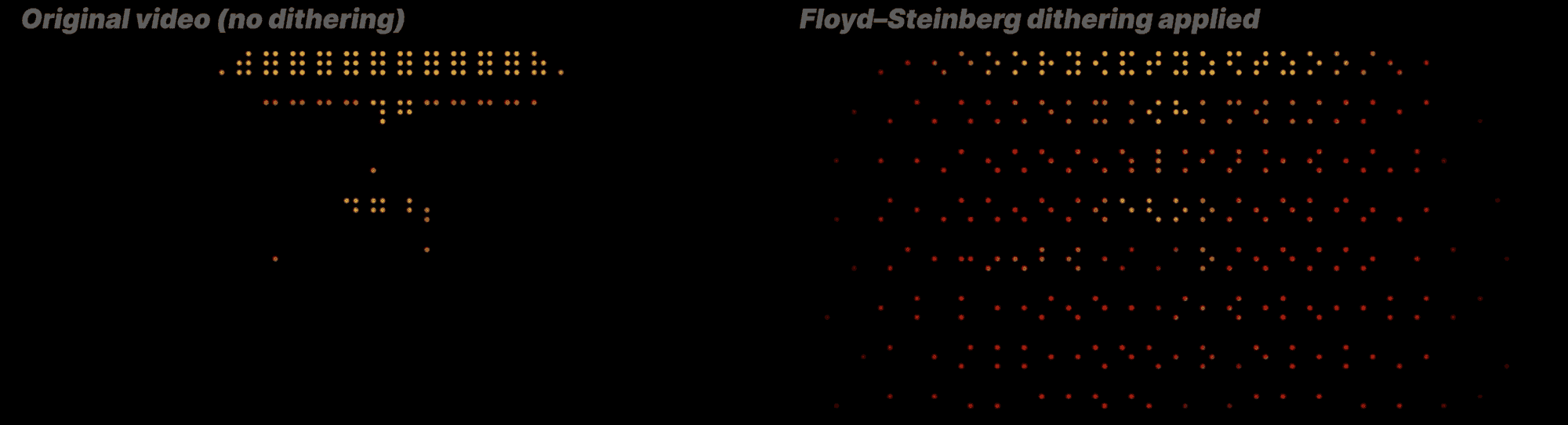Mobile devices show space instead of an empty circle. On the left, you can see almost no details, but on the right, you can see more gradients and details. The right one is the dithered version. Dithering especially shines when you have a black background or color gradients.
