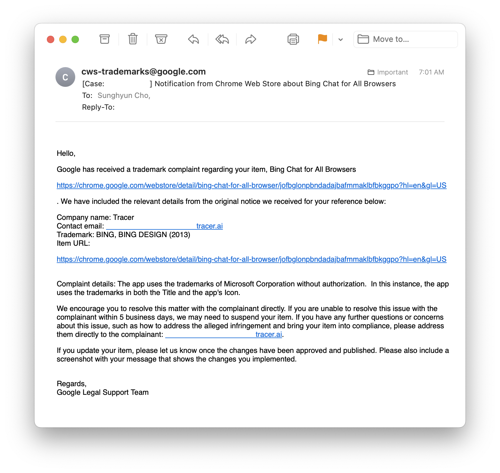 Letter from Microsoft Legal